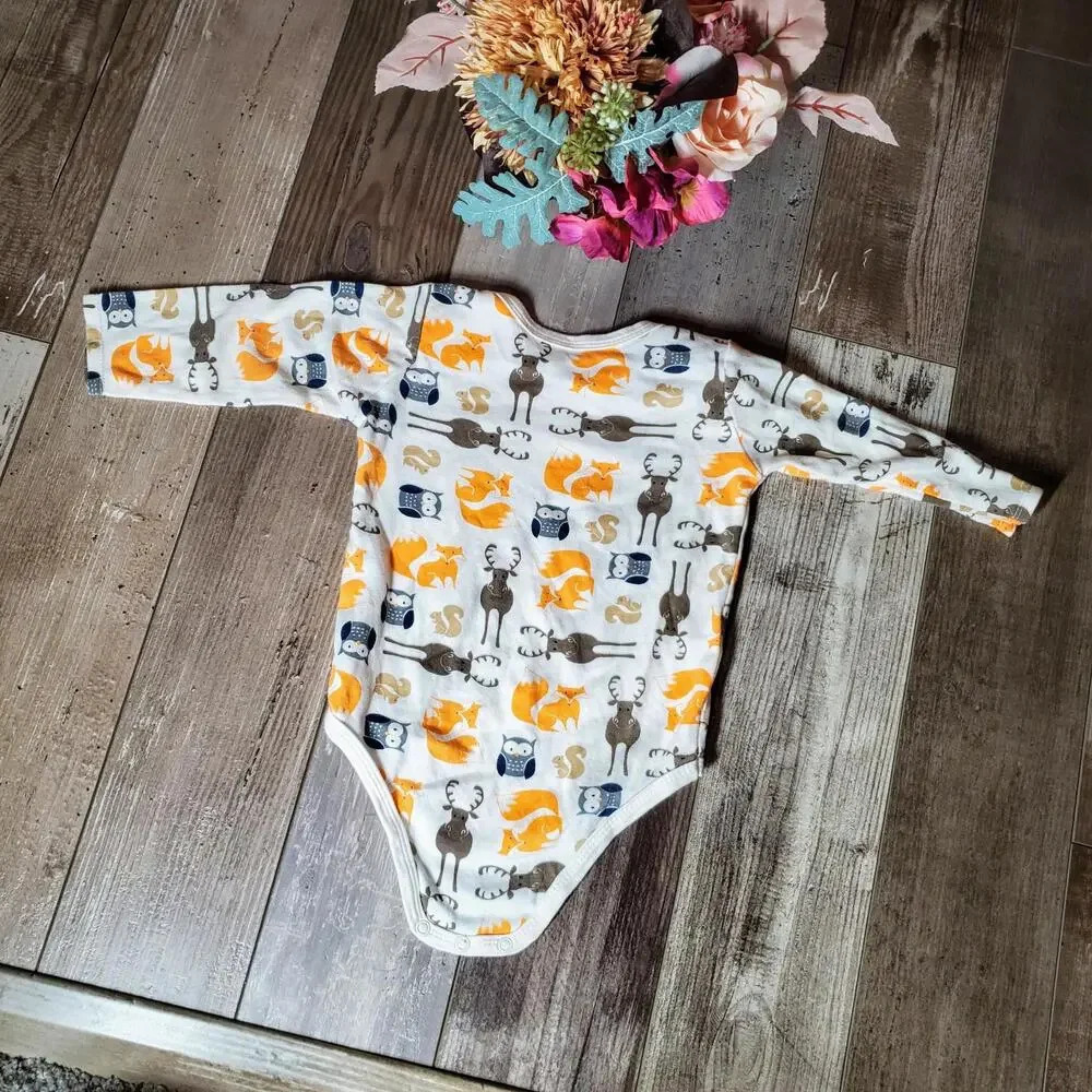 HB Hudson Baby Cotton Long Sleeve One Piece Bodysuit Size 24m Cream Orange NWOT - Picture 2 of 10
